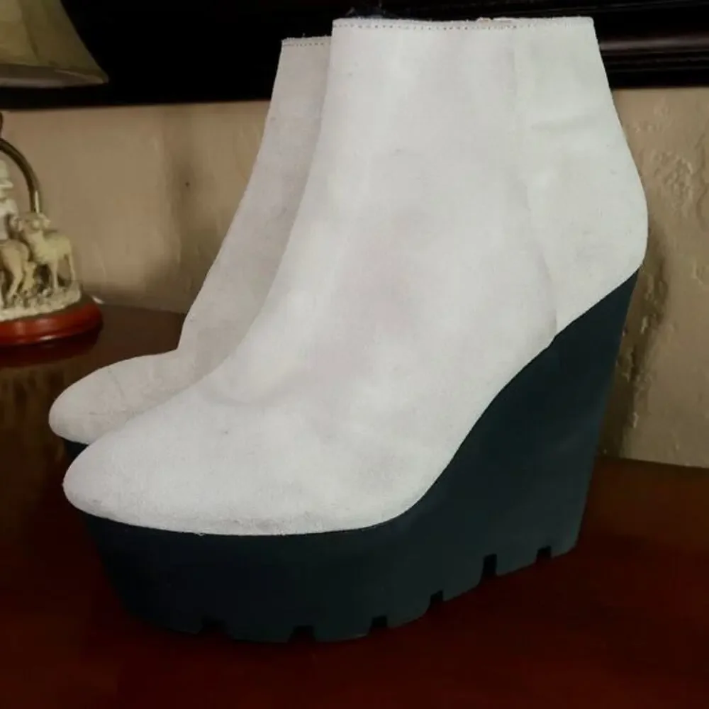 Cheap Monday‎ Monolit Suede Cream Rubber Platform Wedge Size 7 Y2K 2000s EMO